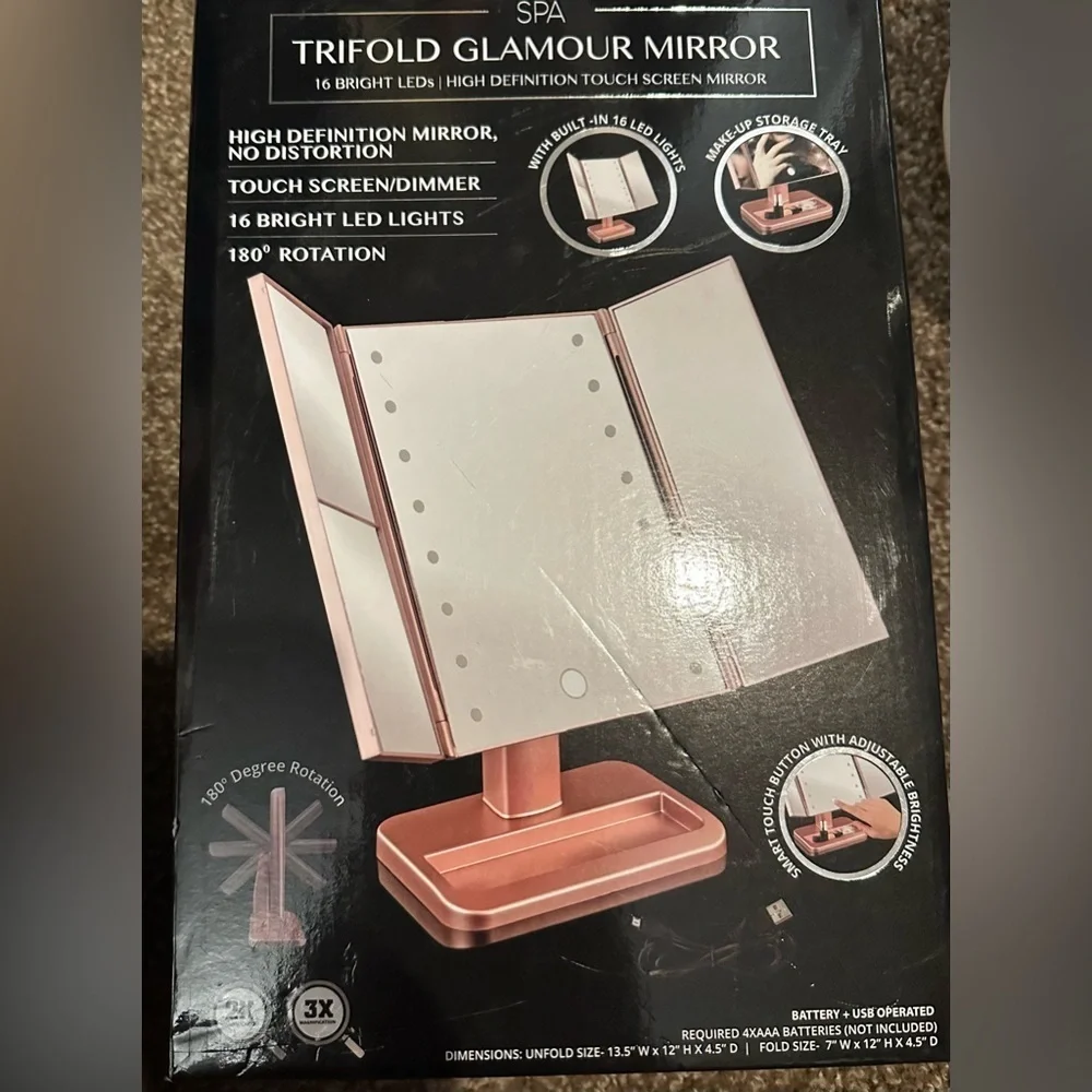 NWT Tri-fold Lighted Vanity Makeup Mirror with 3x/2x Magnification,21 LEDs Light